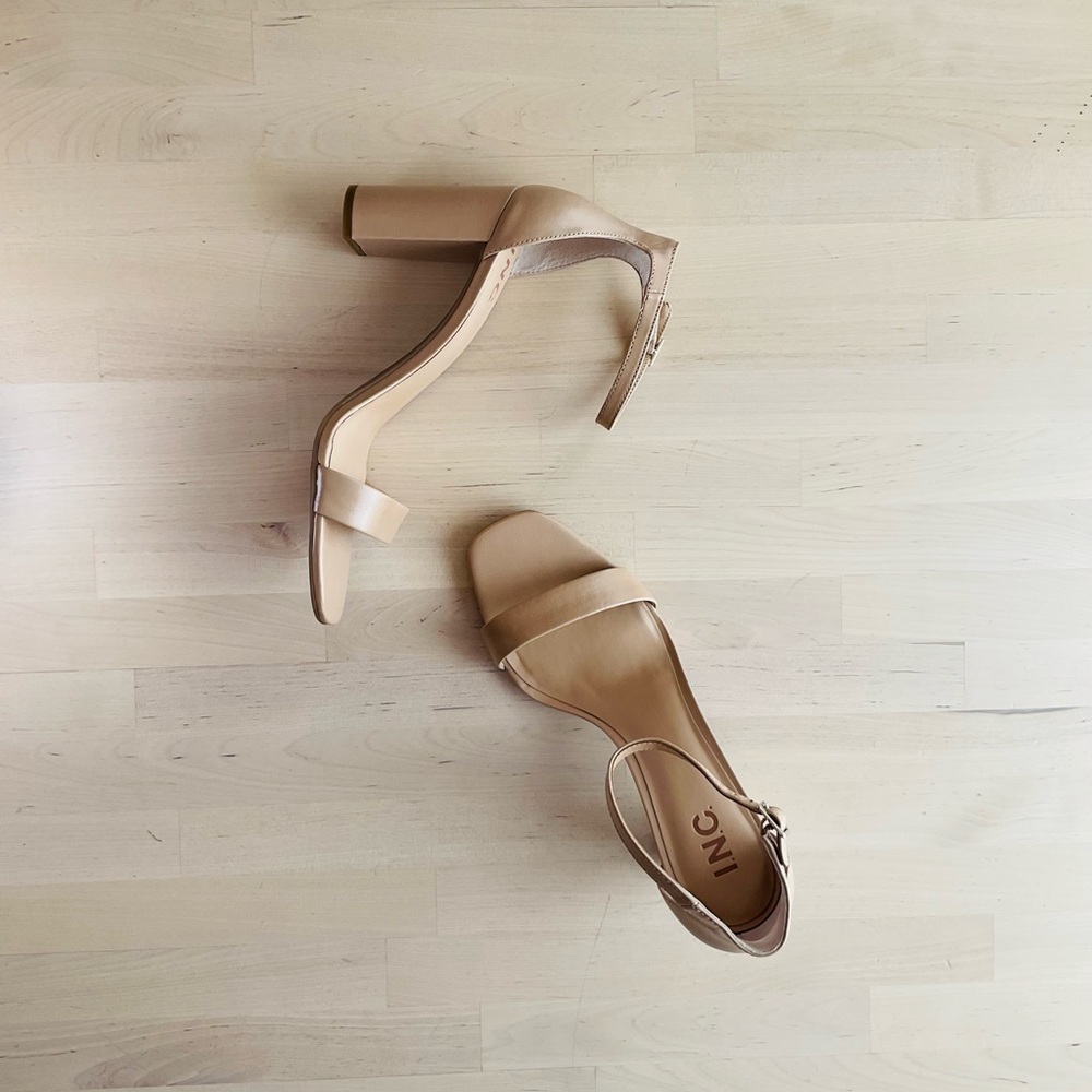 INC International Concepts Nude Block Heel Sandals